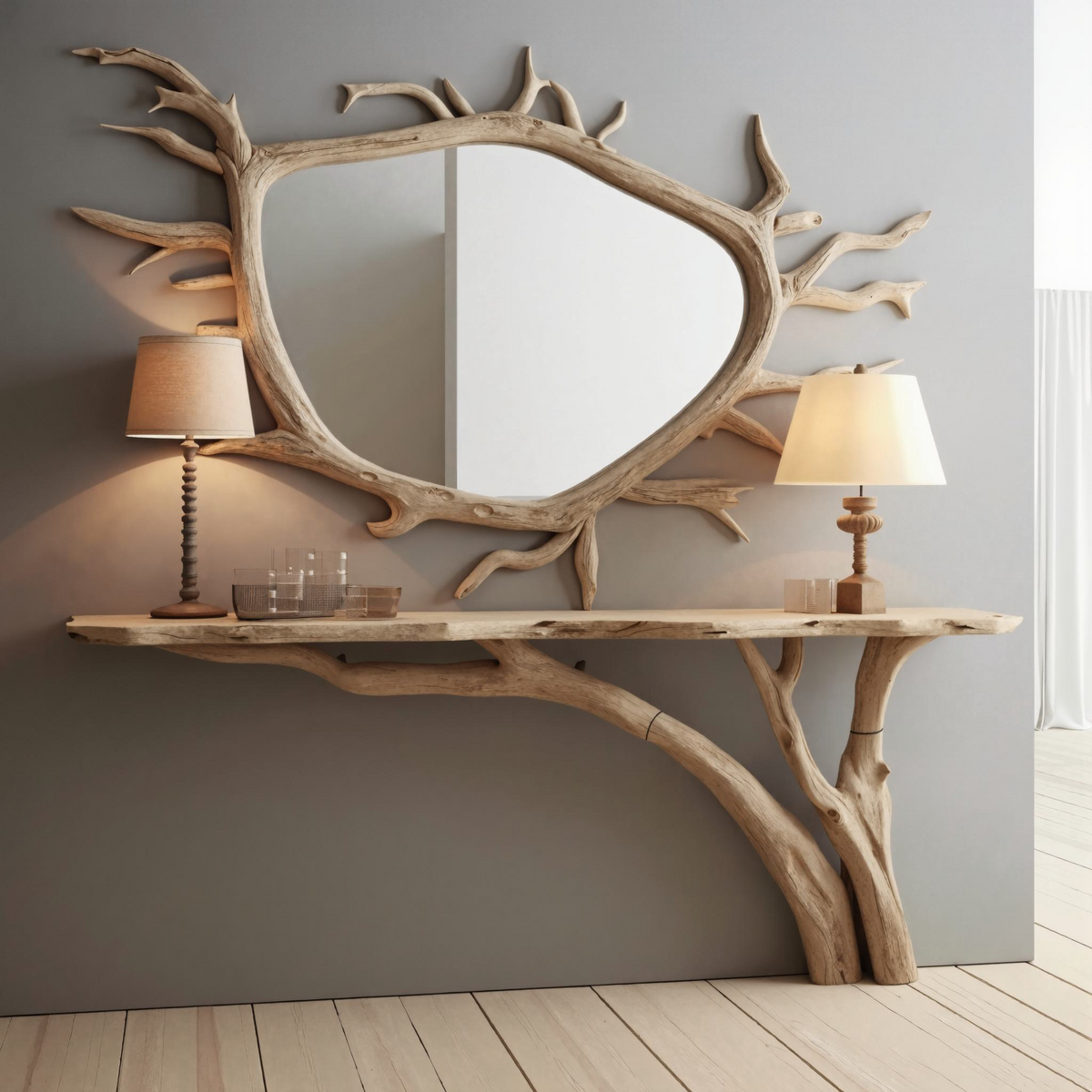 Curved Edge Console Table Handcrafted Entry Table - view 3