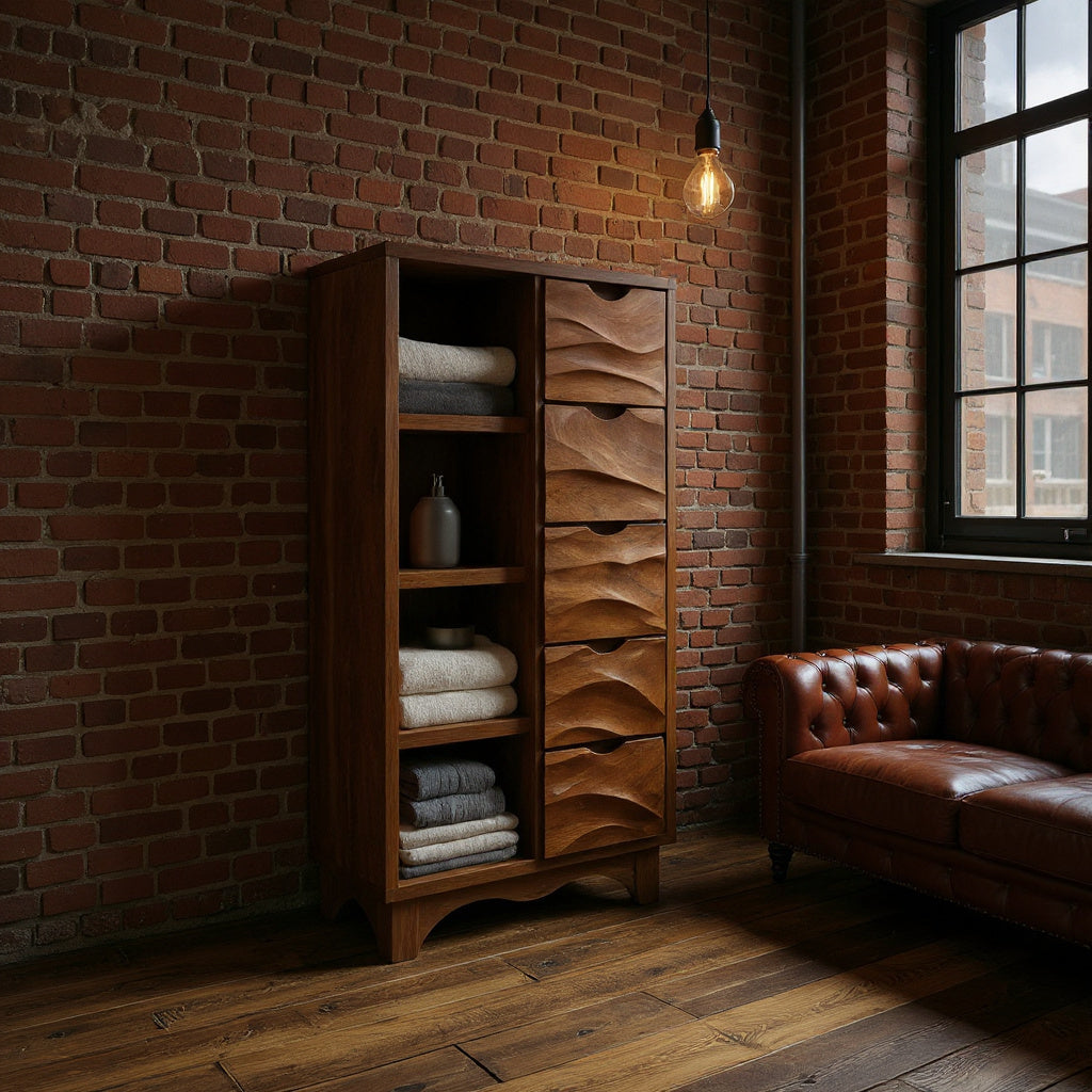 Contemporary Bathroom Cabinet With Open Shelves And Drawers For Spa
