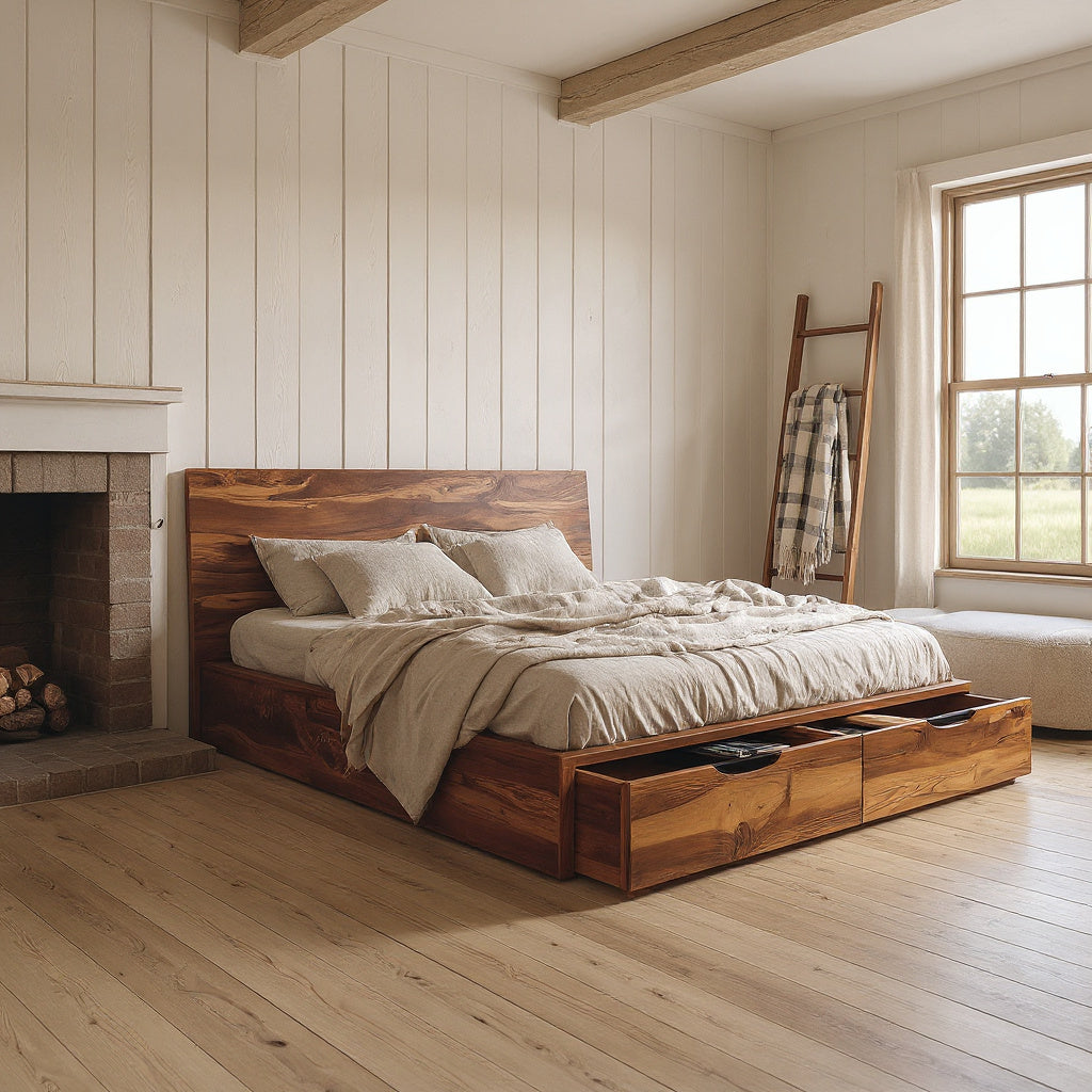 Contemporary Bed And Built-In Drawers For Bedroom