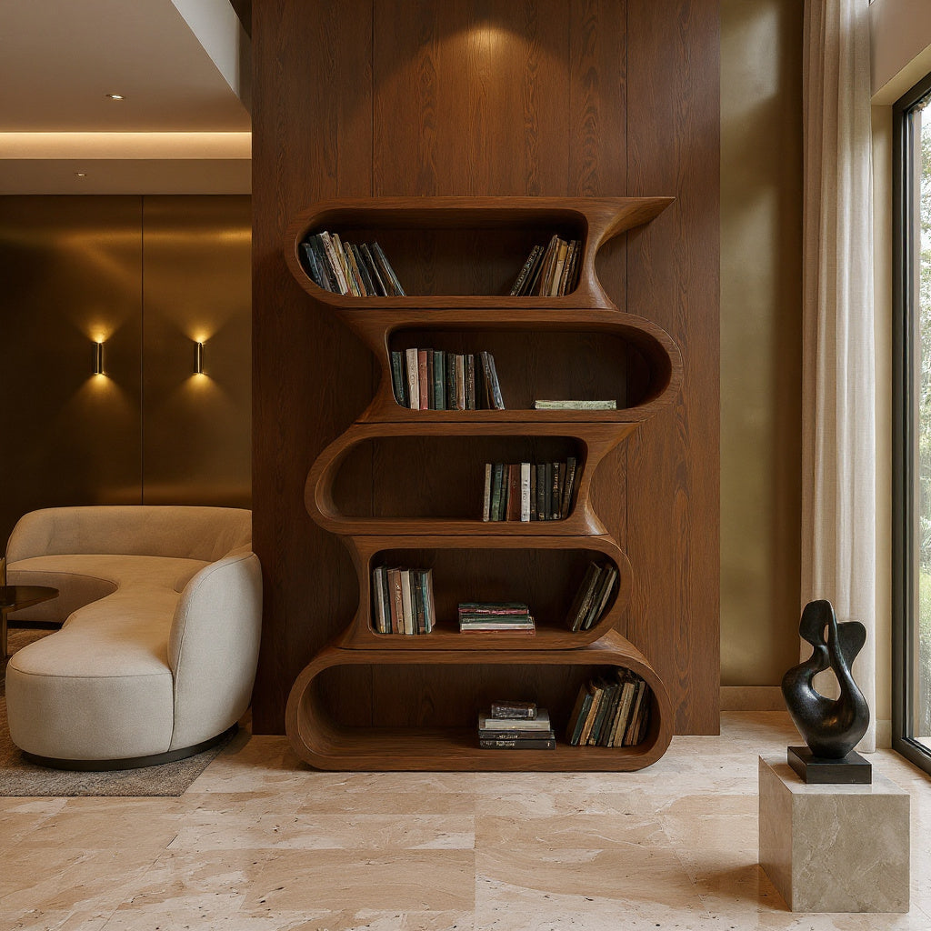 Contemporary Bookshelf With Rounded Tiers For Living Room