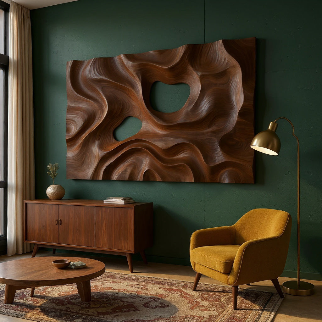 Contemporary Carved Wall Decor Panel For Living Room