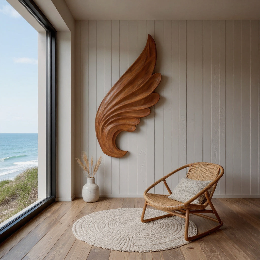 Contemporary Carved Wood Angel Wing Wall Art For Home Decor
