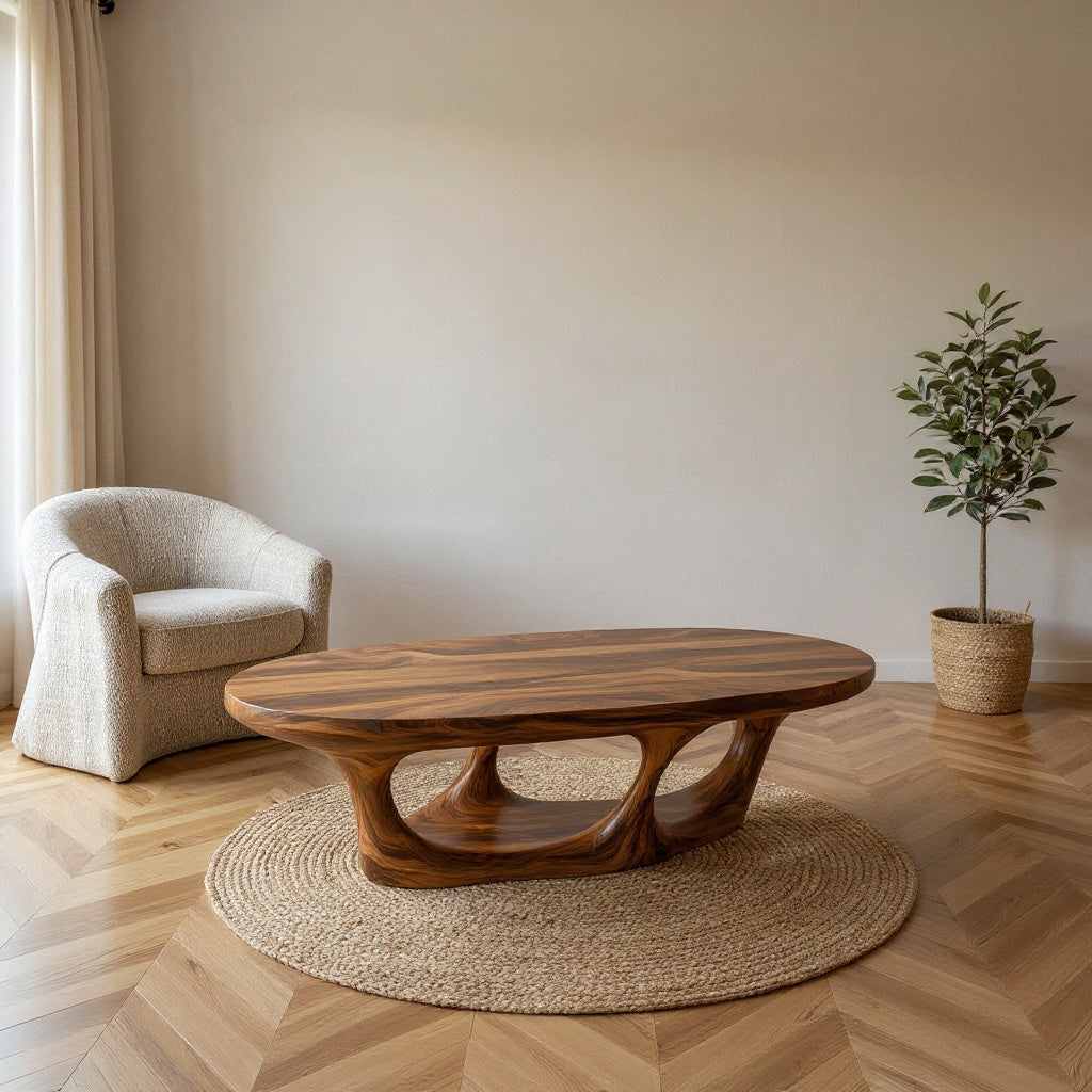 Contemporary Coffee Table With Flowing Open Loop Base For Home
