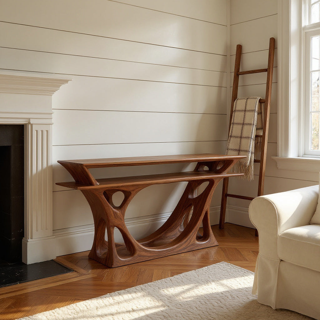 Contemporary Console Table With Sculptural Form For Entryway