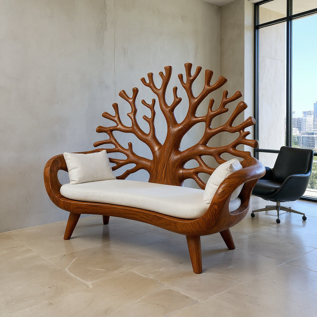 Contemporary Coral Branch Carved Bench For Sunroom Interior Area