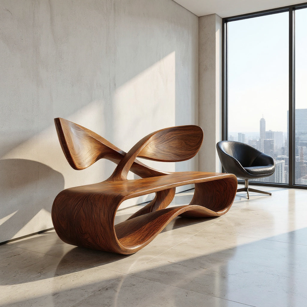 Contemporary Curved Bench With Cross Backrest For Living Room