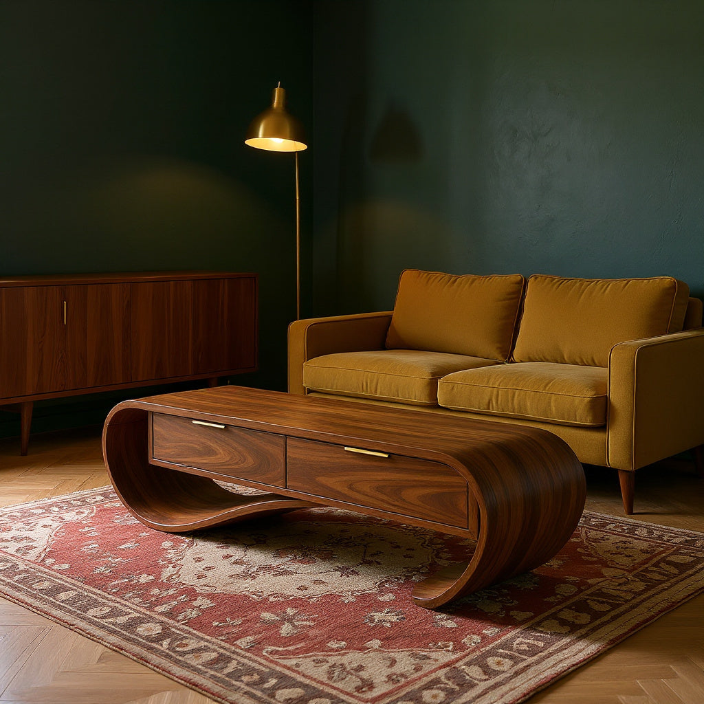Contemporary Curved Bench With Drawer Storage For Entryway Interior