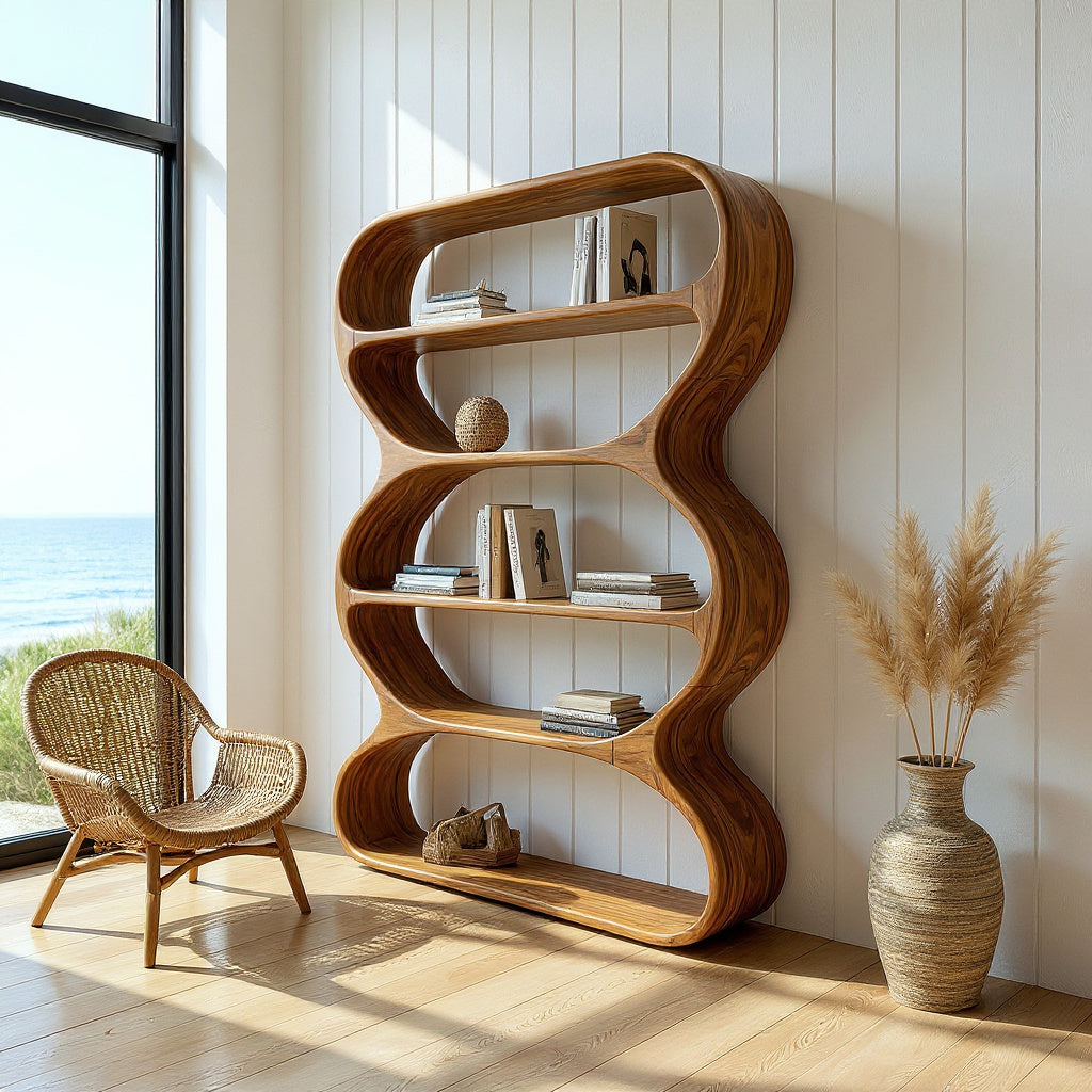 Contemporary Curved Bookshelf Living Room Display
