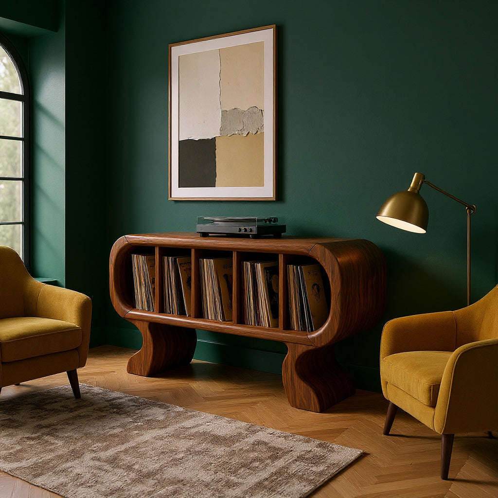 Contemporary Curved Record Player Stand Luxury Suite