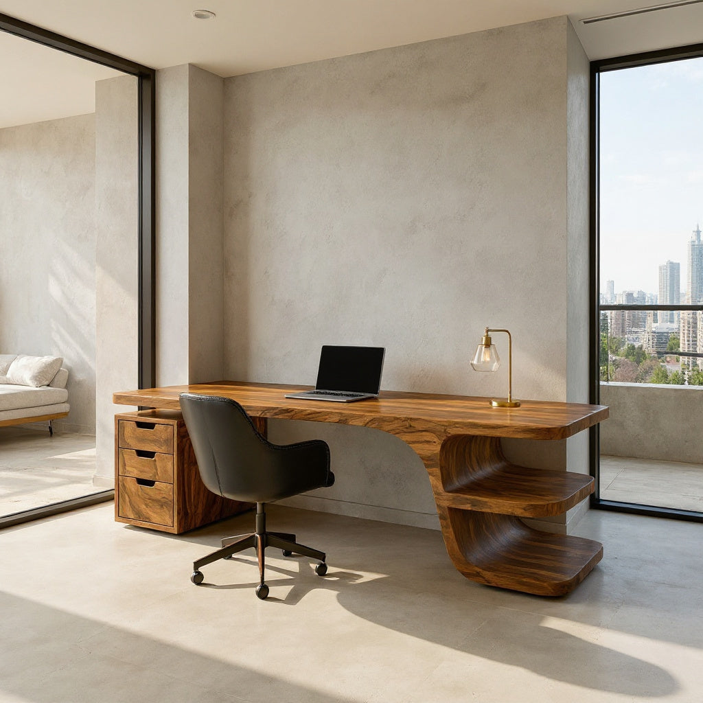 Contemporary Desk With Built In Bookshelves And Drawers For Workspace