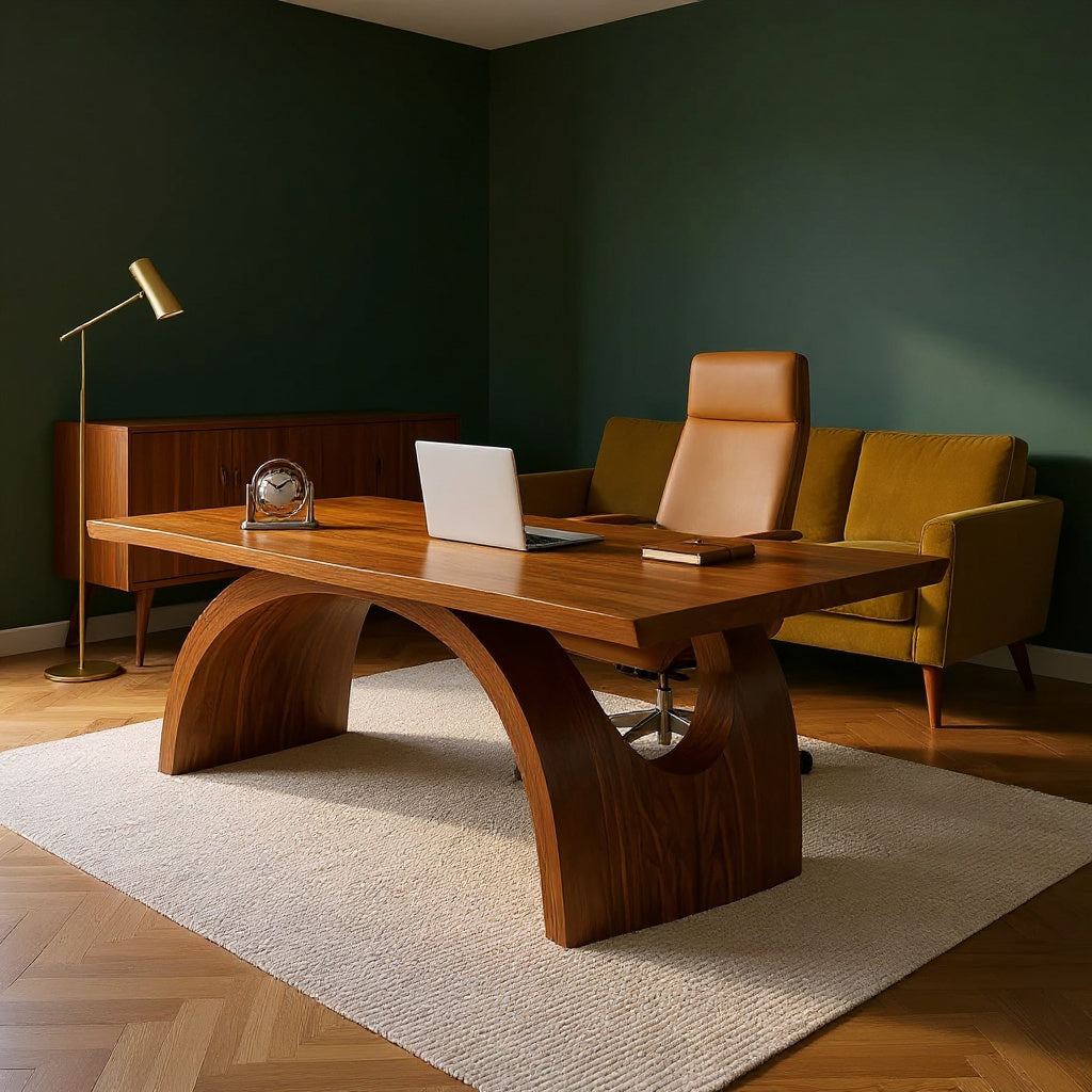 Contemporary Desk With Double Arch Sculptural Base For Home Office