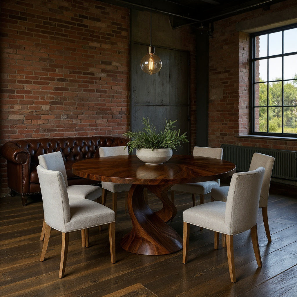 Contemporary Dining Table With Unique Twisted Base For Kitchen