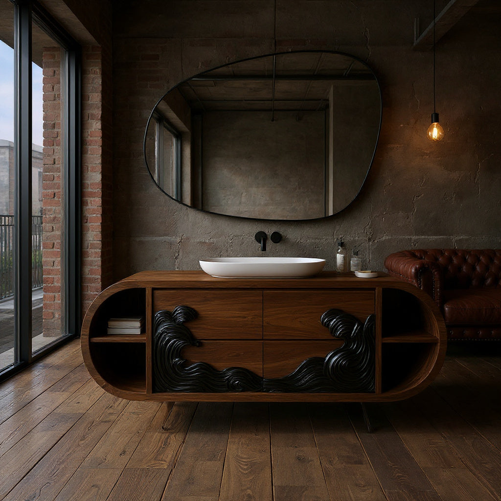 Contemporary Floating Bathroom Vanity With Black Wave For Bathroom