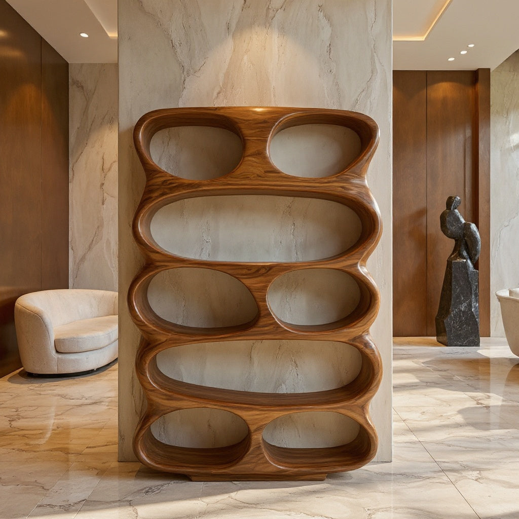 Contemporary Flowing Form Bookshelf For Living Room Storage