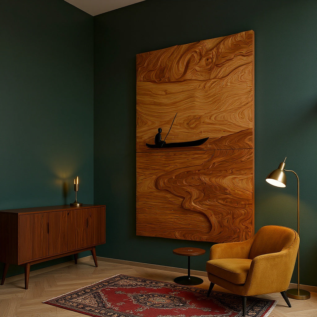 Contemporary Lake Wood Wall Art For Modern Rustic Living Room Decor