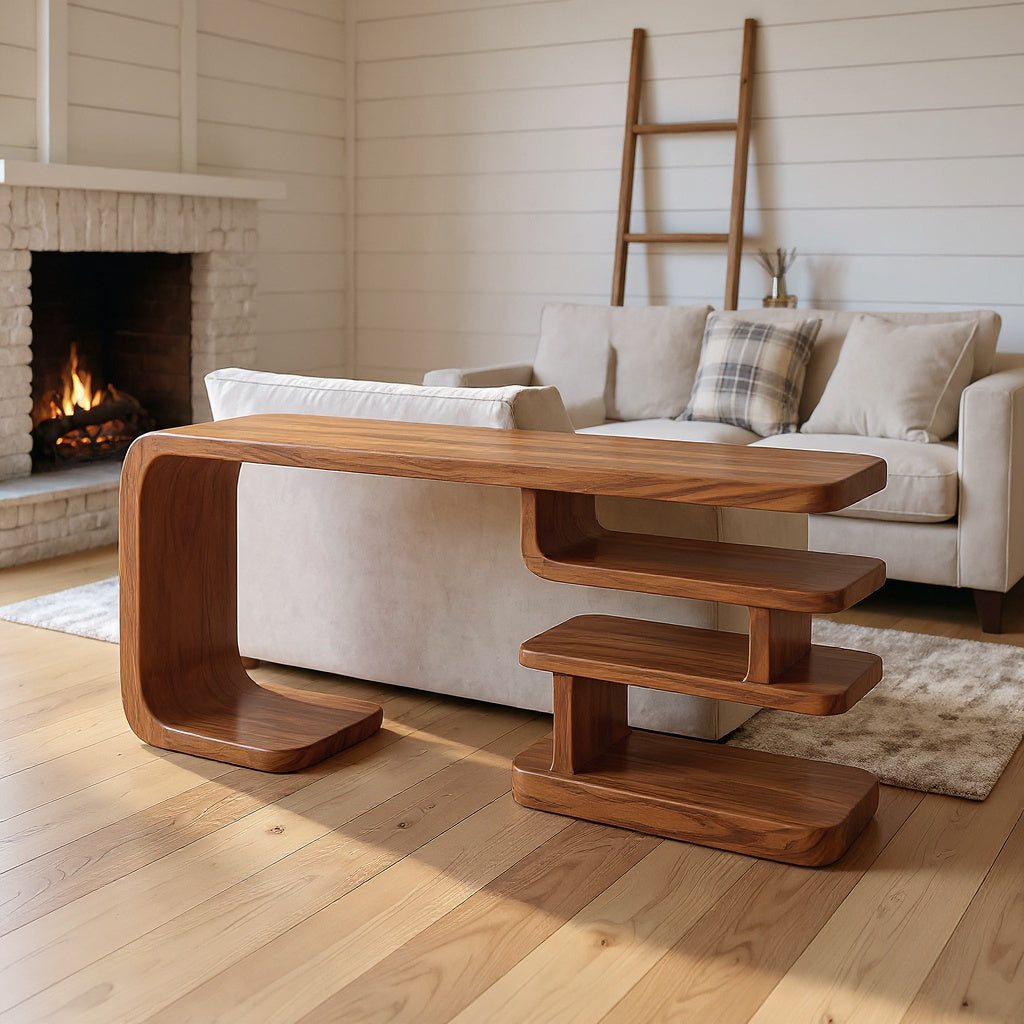 Contemporary Layered Shelf Console For Living Room