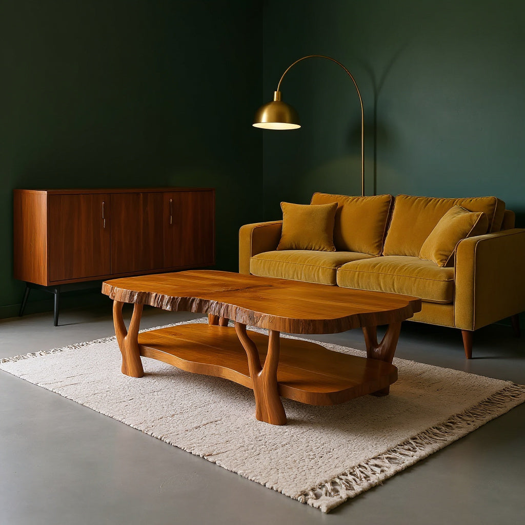 Contemporary Live Edge Coffee Table Two Layered Design For Living
