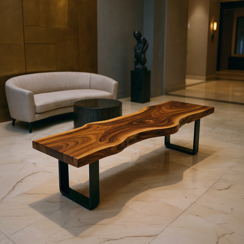 Contemporary Live Edge Long Bench For Sunroom Interior Area