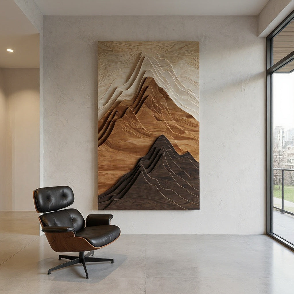 Contemporary Mountain Wall Sculpture For Entryway
