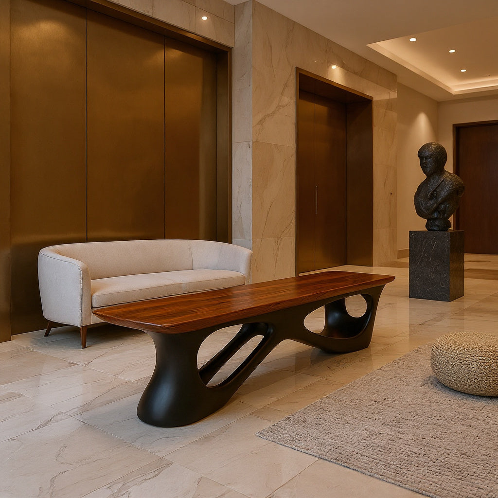 Contemporary Natural Wood Bench For Luxury Window Corner