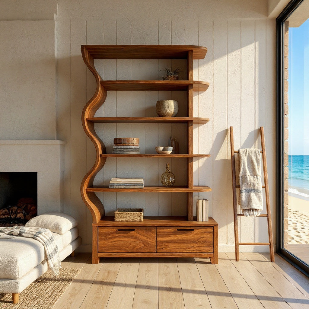 Contemporary Natural Wood Bookshelf For Interior Space
