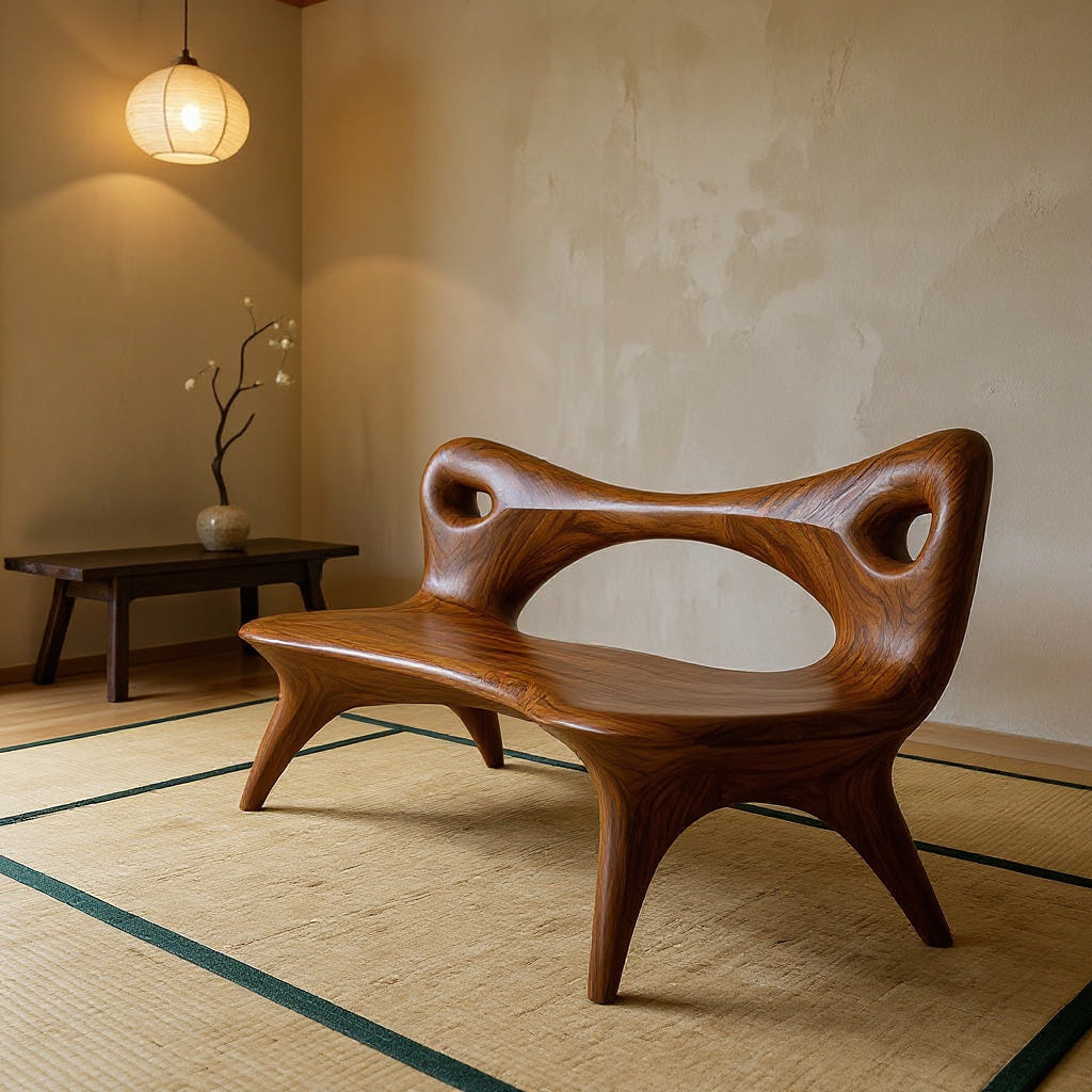 Contemporary Natural Wood Curved Bench For Living Room