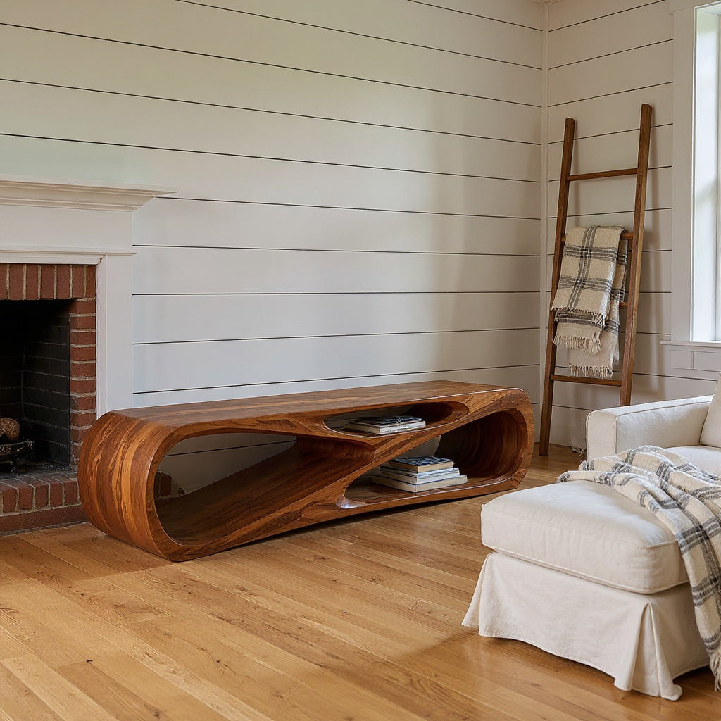 Contemporary Natural Wood Media Console For Living Room Decor