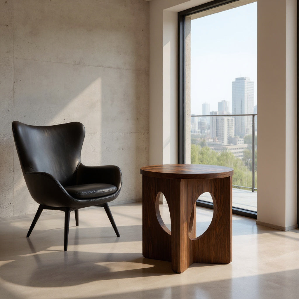 Contemporary Natural Wood Round Side Table For Living Furniture