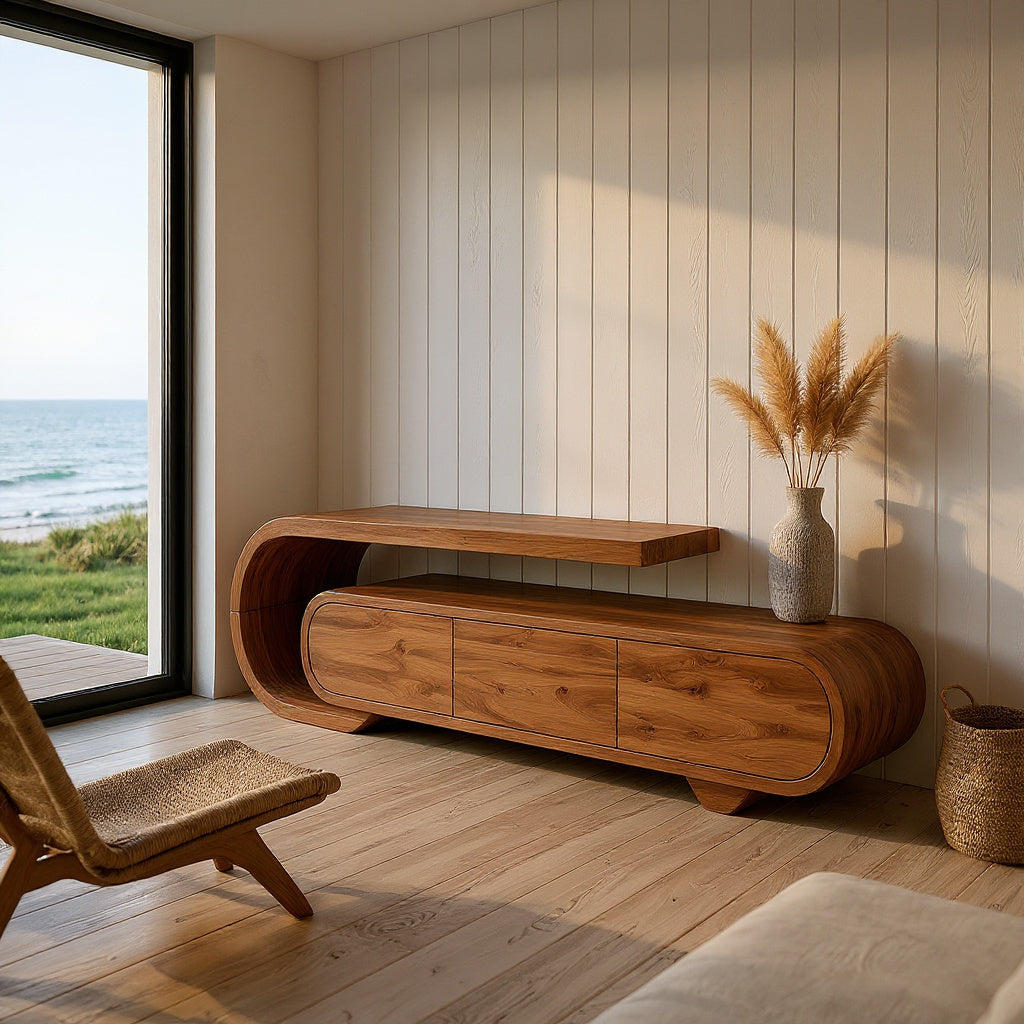 Contemporary Natural Wood TV Console For Home Storage