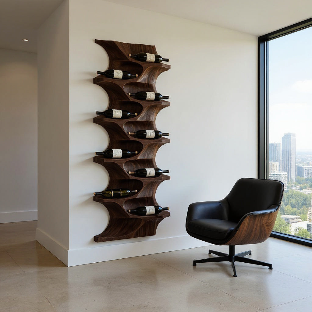 Contemporary Natural Wood Wine Rack For Dining Room Wall Display