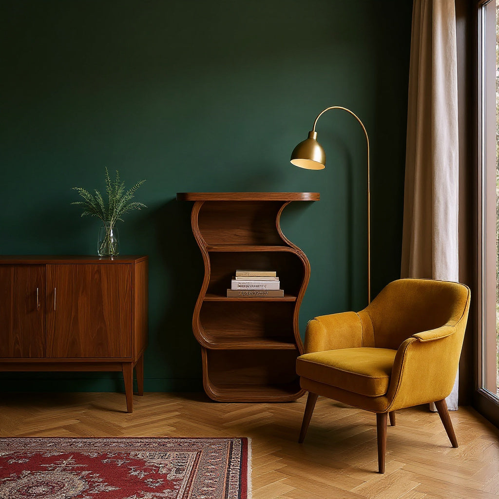 Contemporary Nightstand Sculptural With Open Shelf For Bedroom