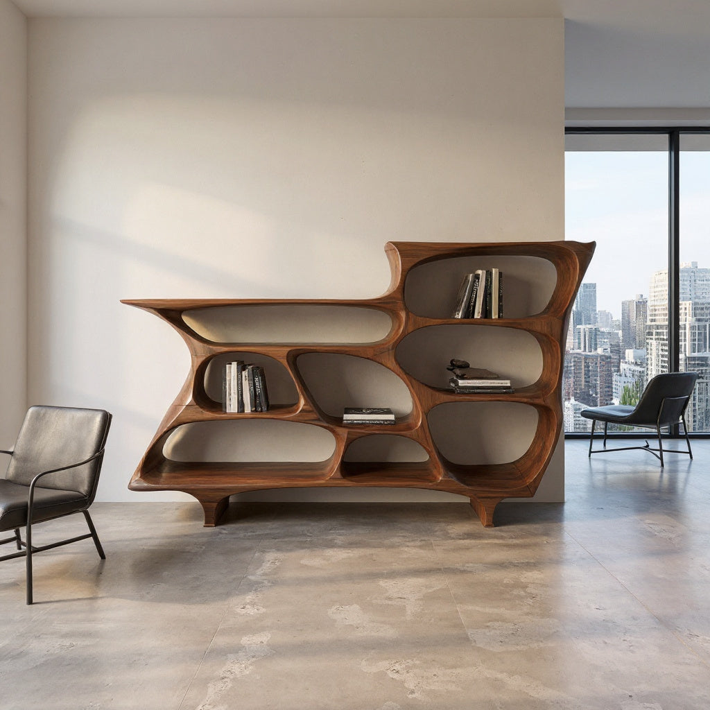 Contemporary Organic Bookshelf With Open Shelves For Living Room Or
