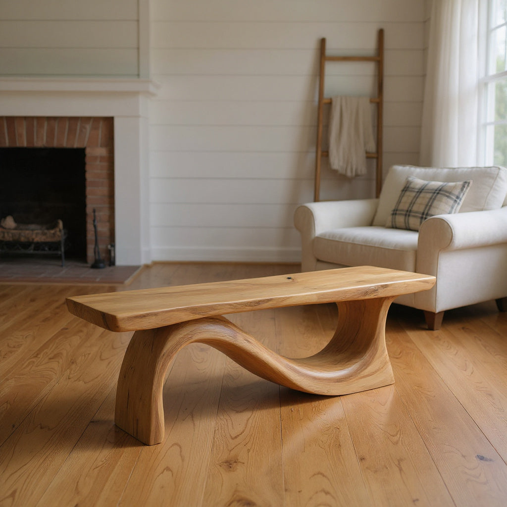 Contemporary Organic Sculpted Live Edge Bench For Living Room