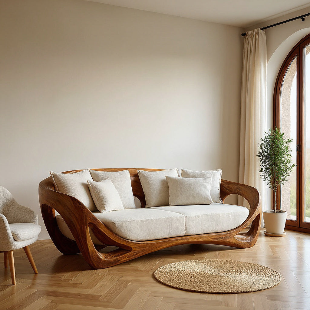 Contemporary Organic Wood Sofa For Living Room