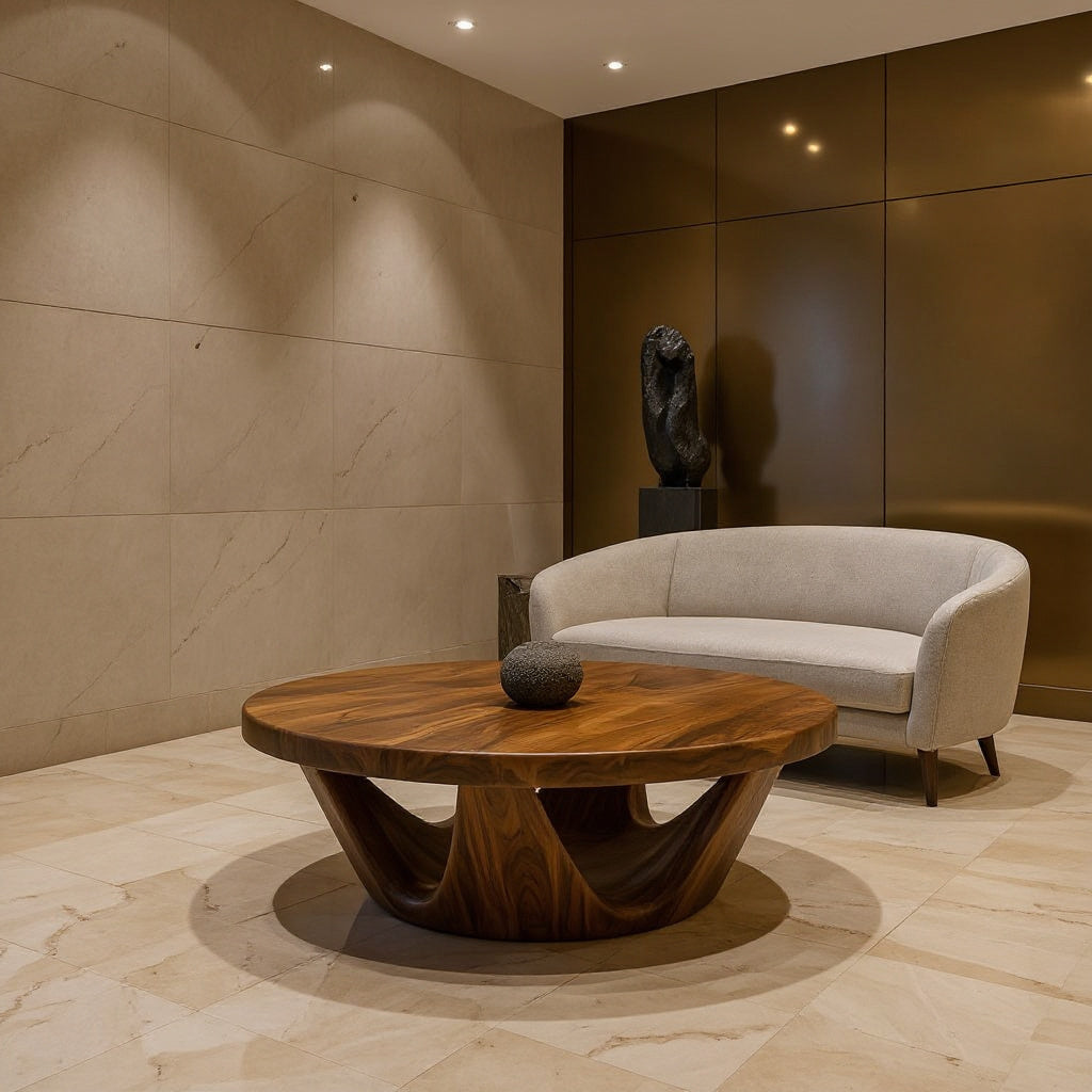 Contemporary Round Coffee Table With Open Base For Living Room
