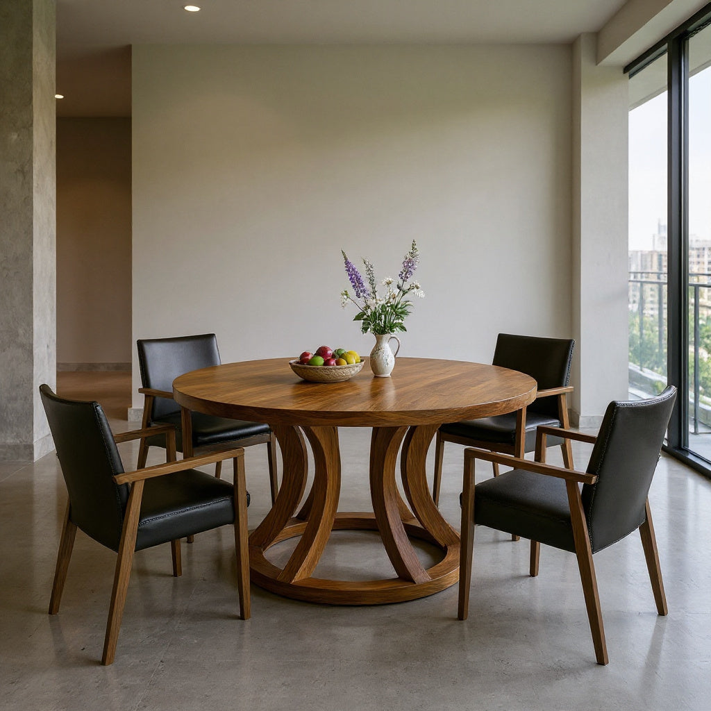 Contemporary Round Dining Table With Curved Unique Base For Dining