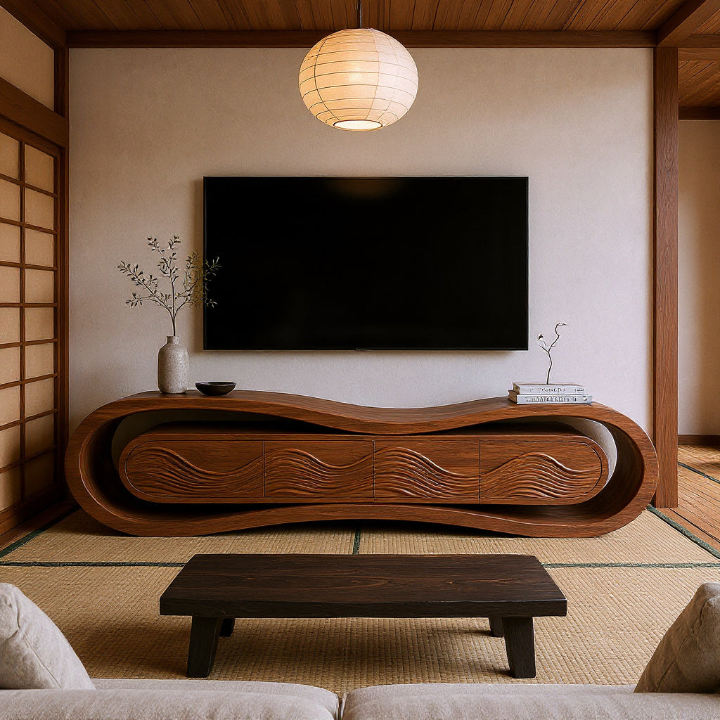 Contemporary Rounded TV Stand For Organic Modern Home