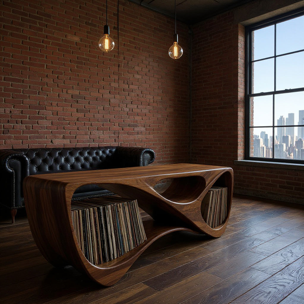 Contemporary Rounded Vinyl Record Console For Living Room