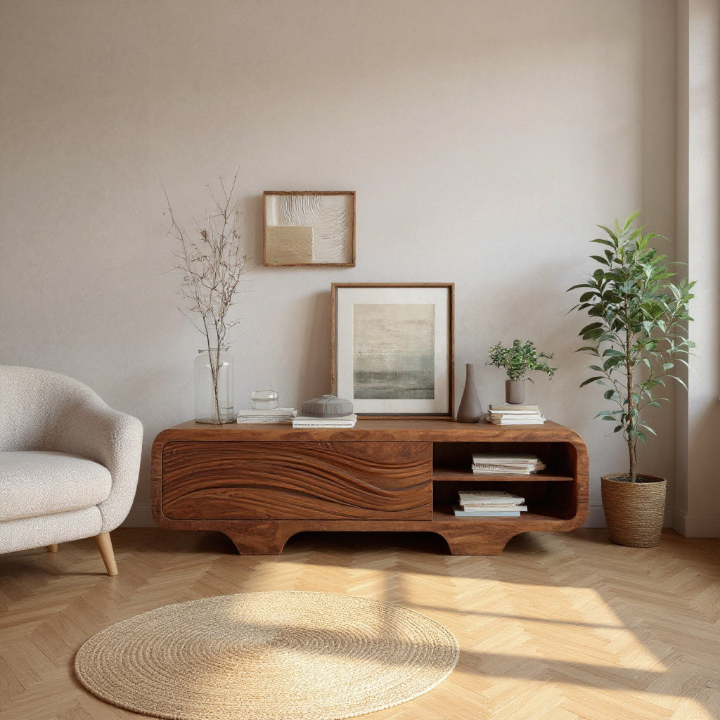 Contemporary Sculpted Low Sideboard For Living Room