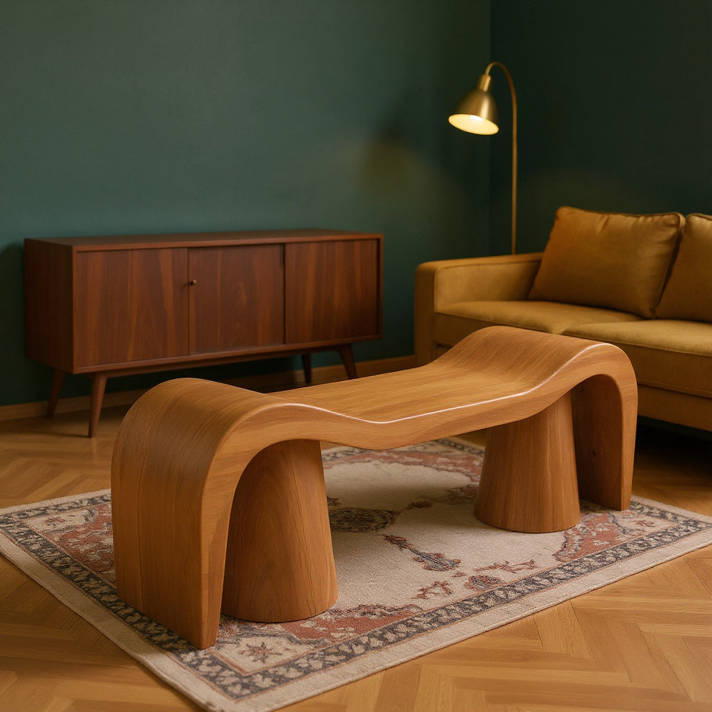 Contemporary Sculpted Wood Bench For Garden Or Patio