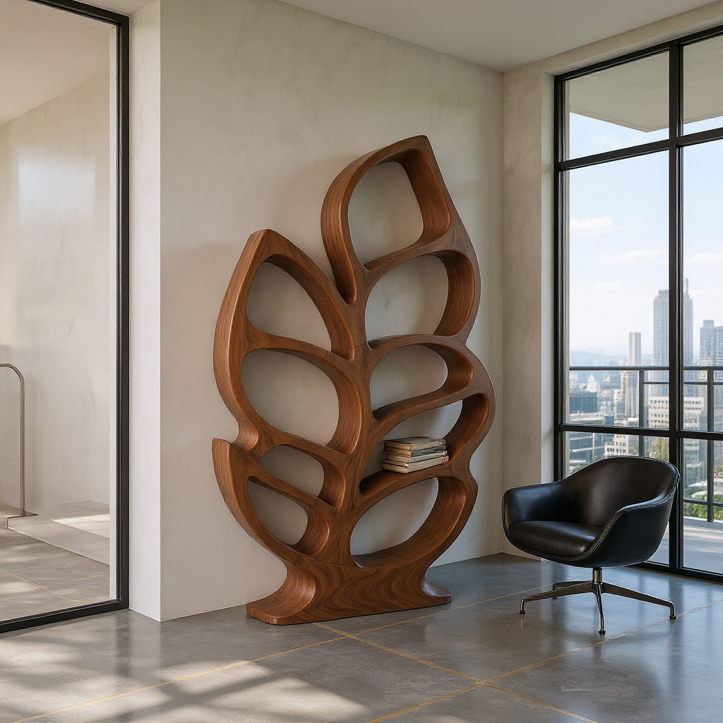 Contemporary Sculptural Bookcase For Stylish Entryway Interior