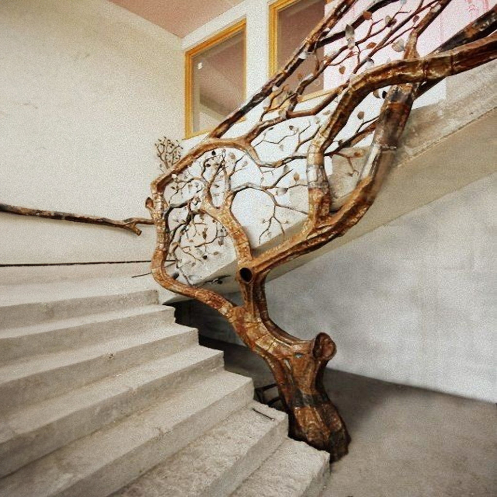 Elegant Wooden Branch And Leaf Stair Railing Custom Stair Railing Country Style - view 3
