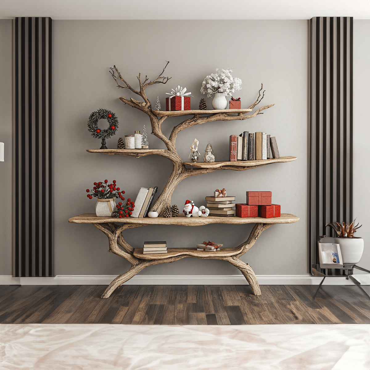 Custom Console Table With Driftwood Bookcase Tree Bookshelf - view 2
