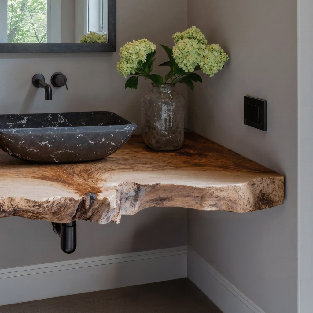 Elegant Farmhouse Bathroom Floating Shelf With Natural Wood - view 4