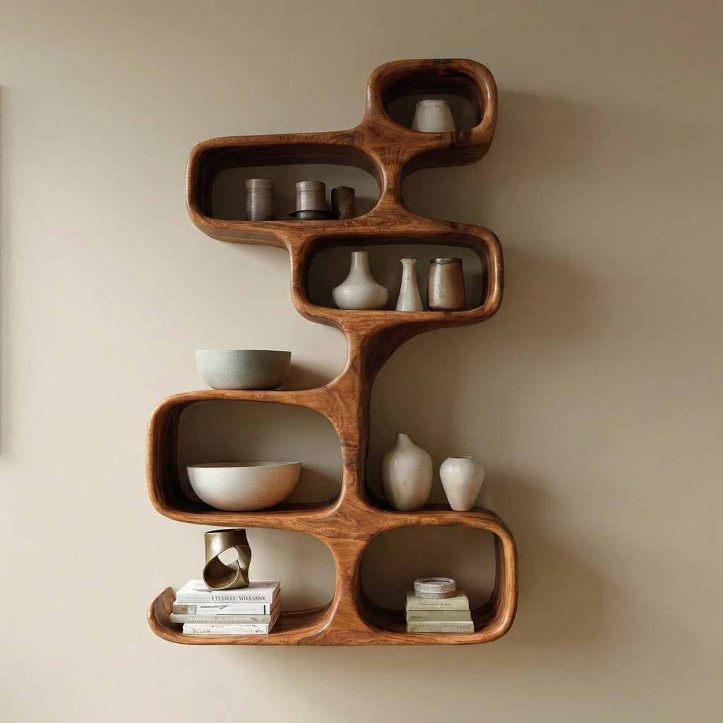 Abstract Wooden Wall Shelf For Living Room