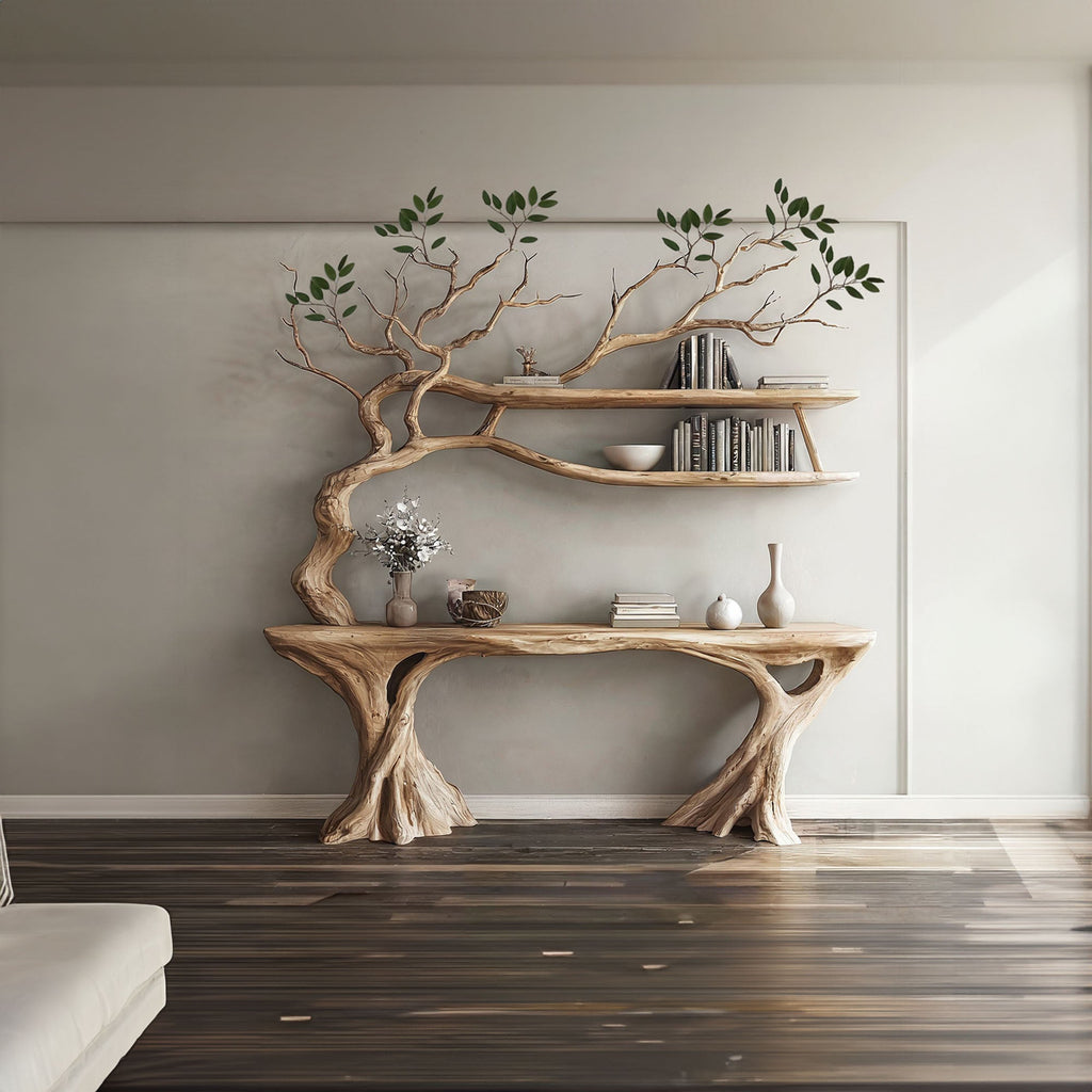 Console Narrow Table With Tree Branch Bookshelf - view 3