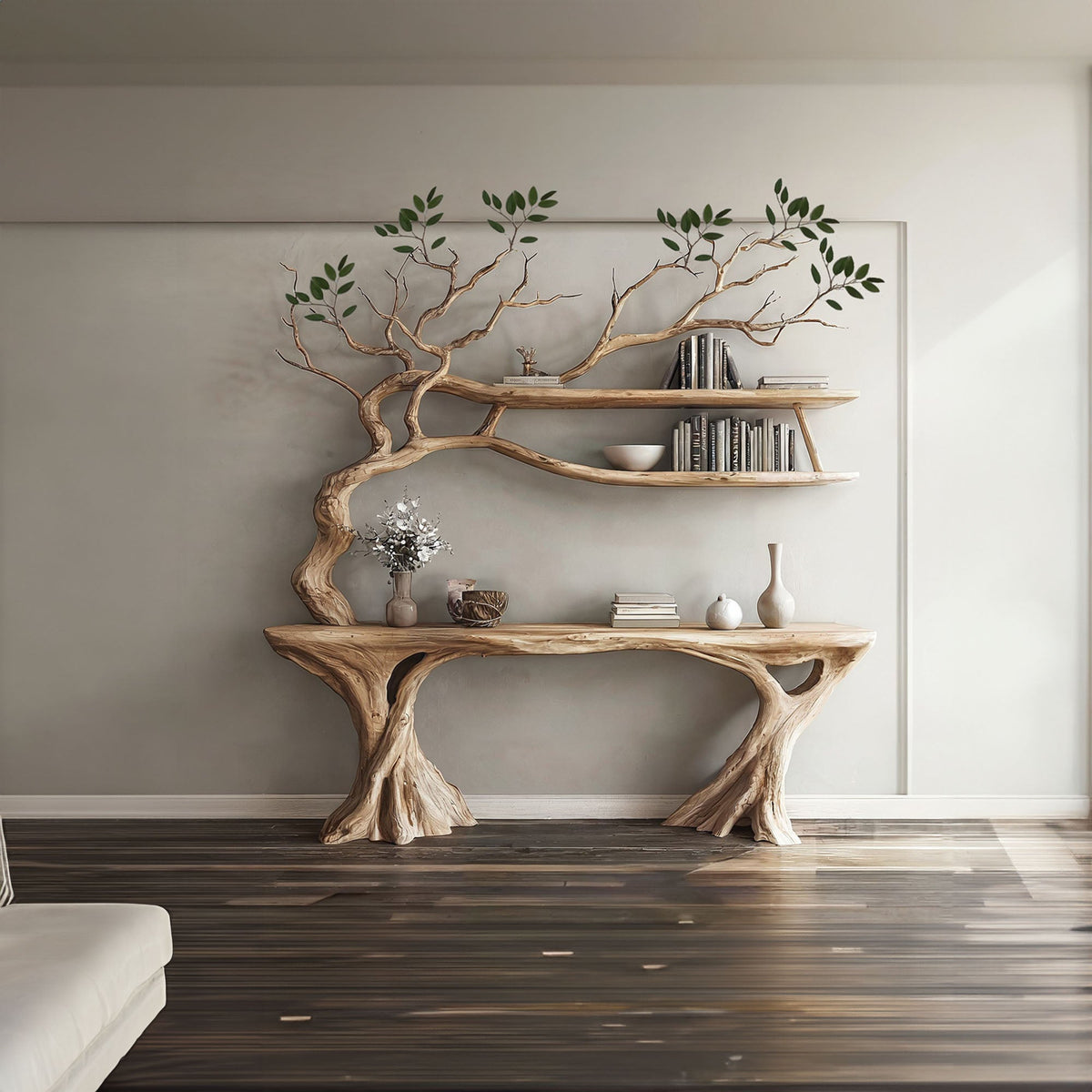 Console Narrow Table With Tree Branch Bookshelf - view 3