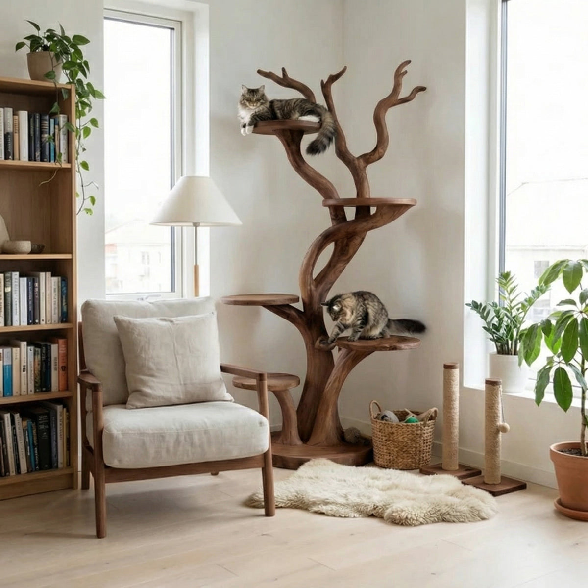 Custom Handmade Wooden Cat Tree Modern Large Climbing Tree Unique