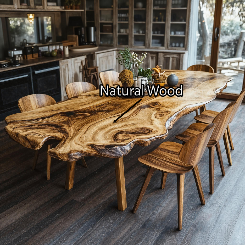 Farmhouse Curved Edge Wooden Dining Table For Family Dinners - view 6