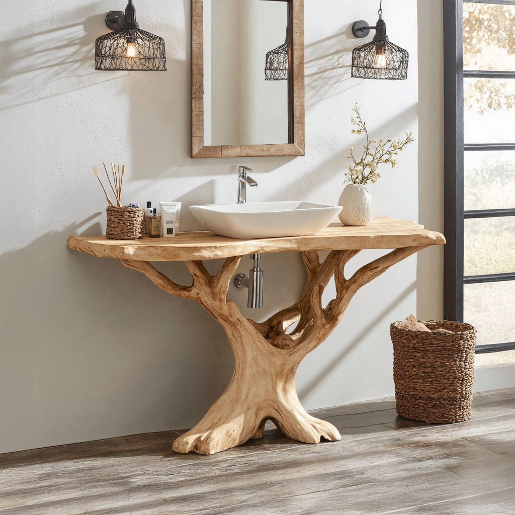 Custom Live Edge Wood Bathroom Vanity For Modern Rustic Bathroom Designs - view 3
